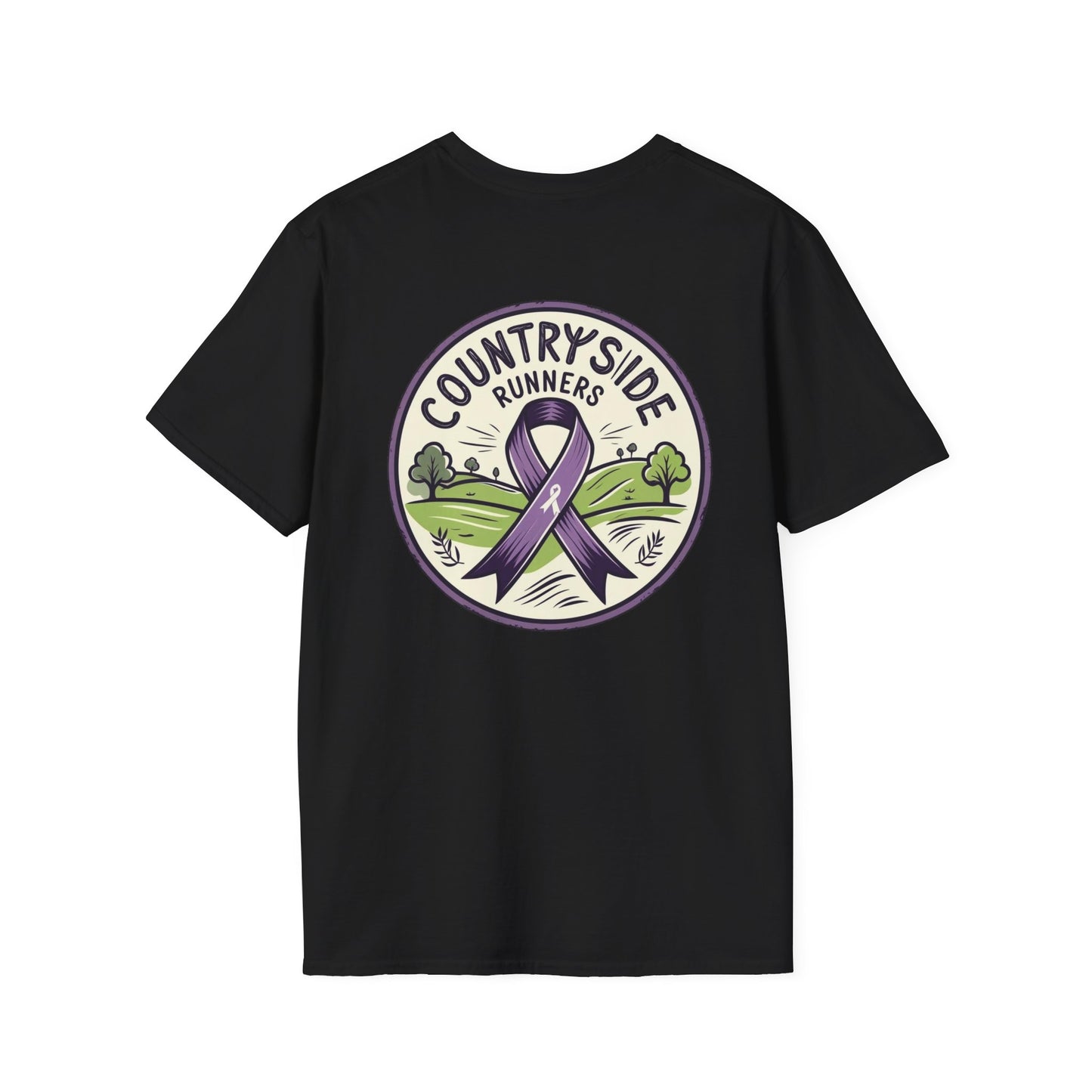 Countryside Runners Awareness T-Shirt, Unisex Softstyle Tee, Running Gear, Fundraiser Apparel, Purple Ribbon Support, Fitness Fashion