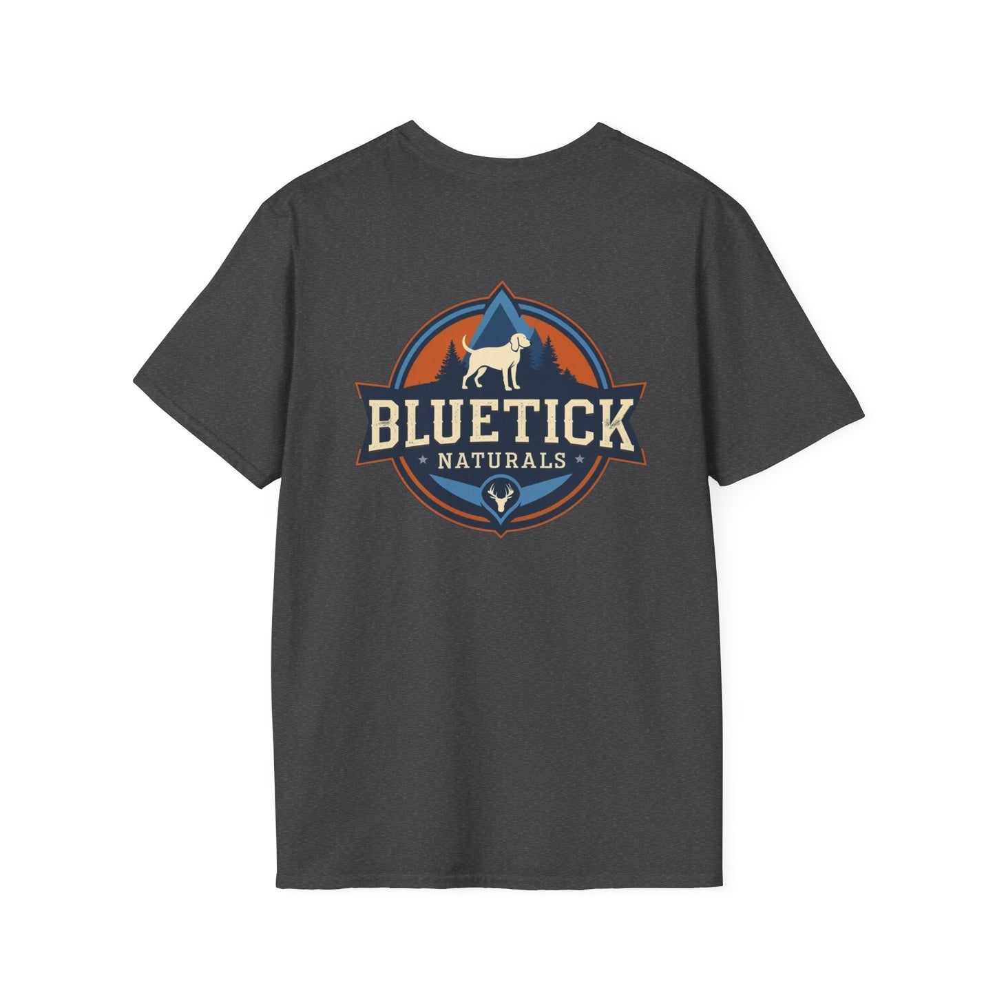 Vintage-Inspired Bluetick Naturals Unisex Softstyle T-Shirt, Pet Lover's Tee, Casual Wear, Gift for Dog Owners, Outdoor Adventure Shirt