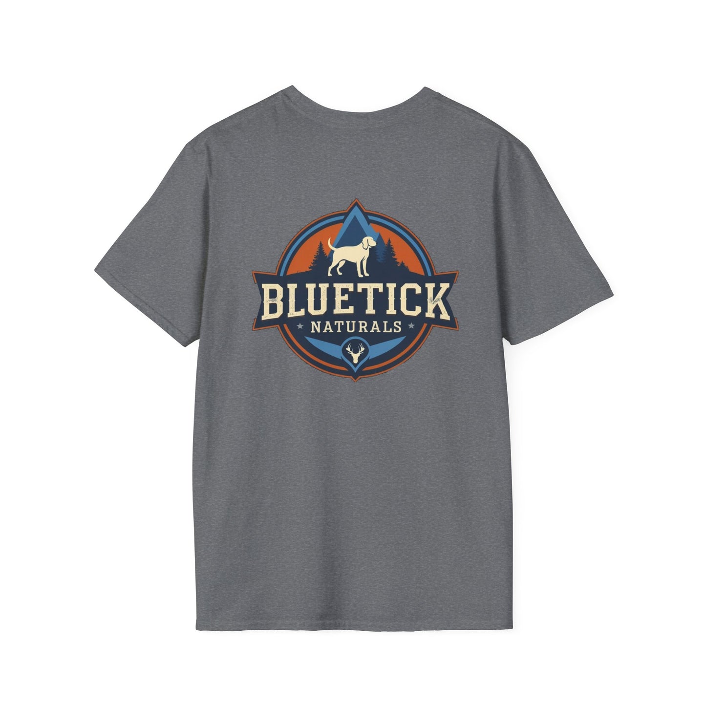 Vintage-Inspired Bluetick Naturals Unisex Softstyle T-Shirt, Pet Lover's Tee, Casual Wear, Gift for Dog Owners, Outdoor Adventure Shirt