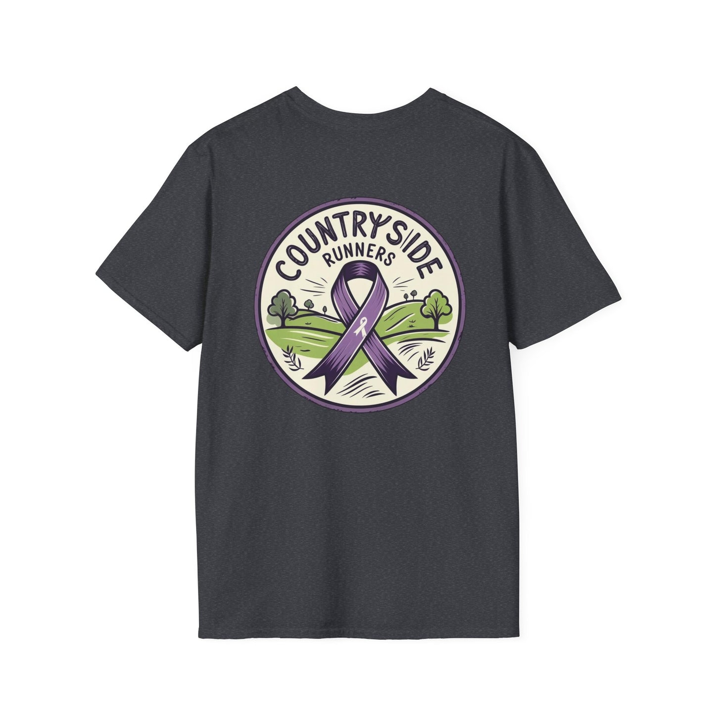 Countryside Runners Awareness T-Shirt, Unisex Softstyle Tee, Running Gear, Fundraiser Apparel, Purple Ribbon Support, Fitness Fashion