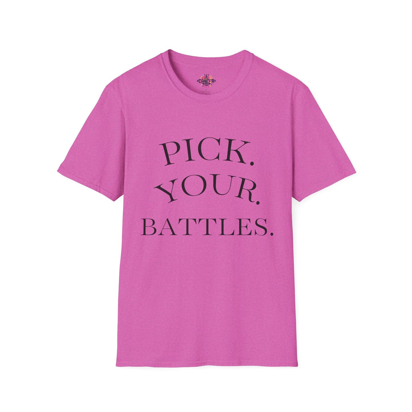 Pick Your Battles Cancer CountrySide Unisex Softstyle T-Shirt, Support Tee, Awareness Shirt, Gift Idea for Cancer Fighters, Inspirational Apparel