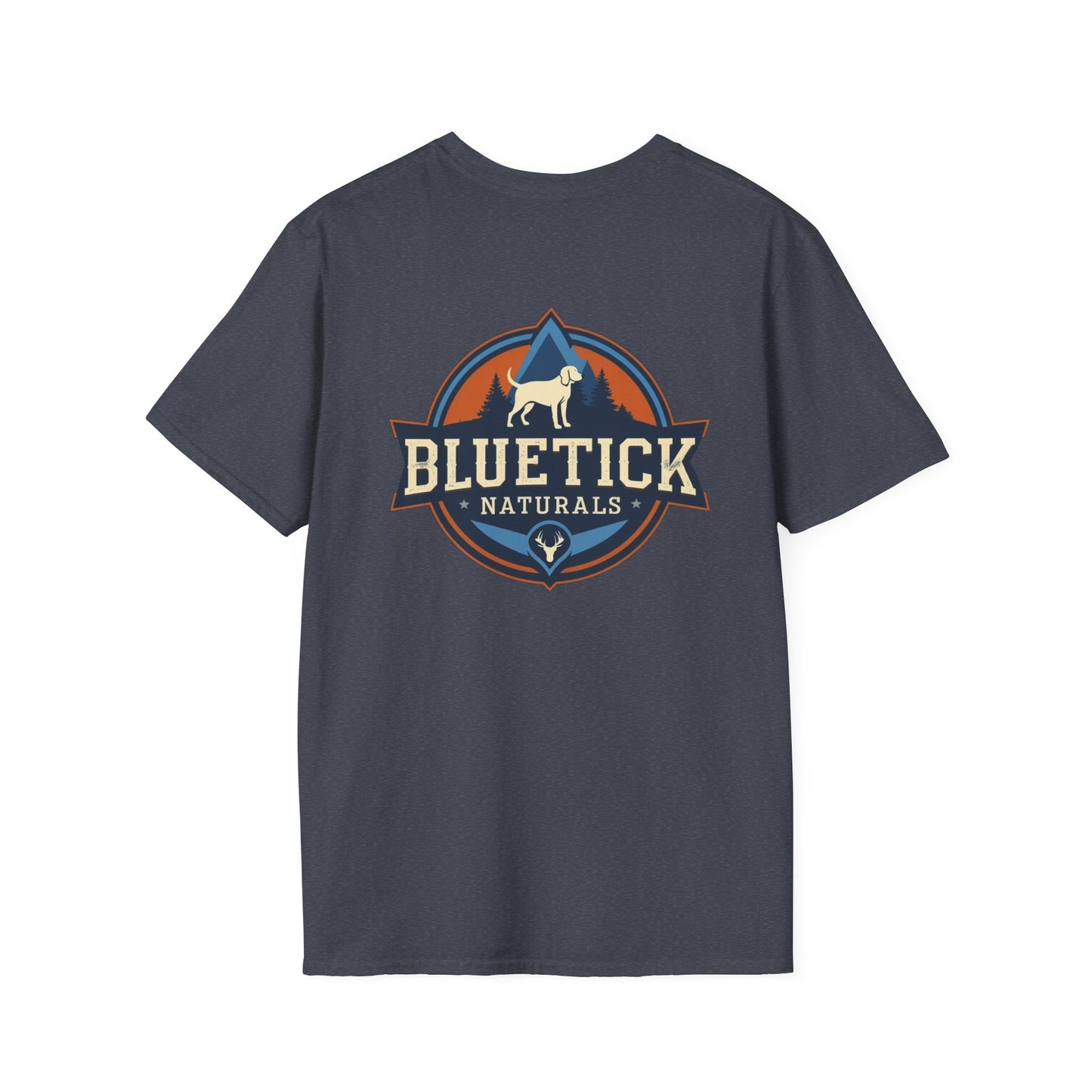 Vintage-Inspired Bluetick Naturals Unisex Softstyle T-Shirt, Pet Lover's Tee, Casual Wear, Gift for Dog Owners, Outdoor Adventure Shirt