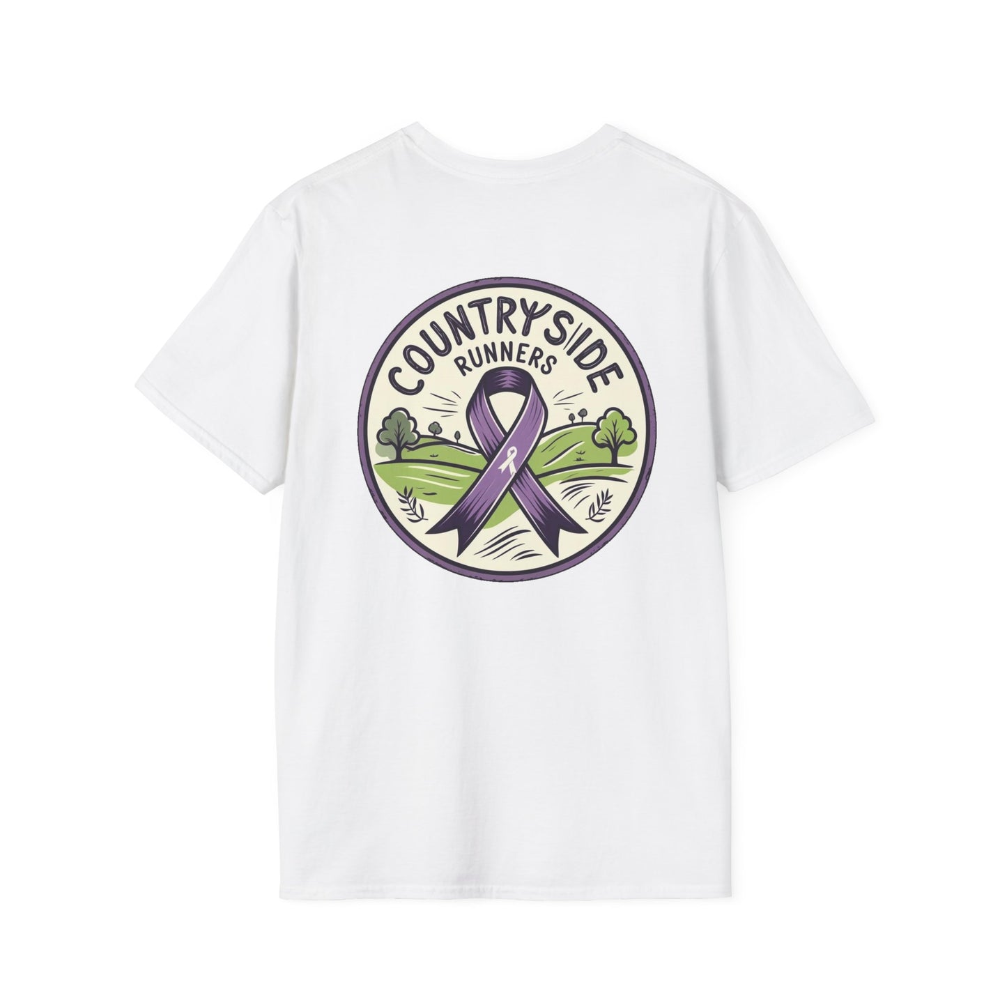 Countryside Runners Awareness T-Shirt, Unisex Softstyle Tee, Running Gear, Fundraiser Apparel, Purple Ribbon Support, Fitness Fashion
