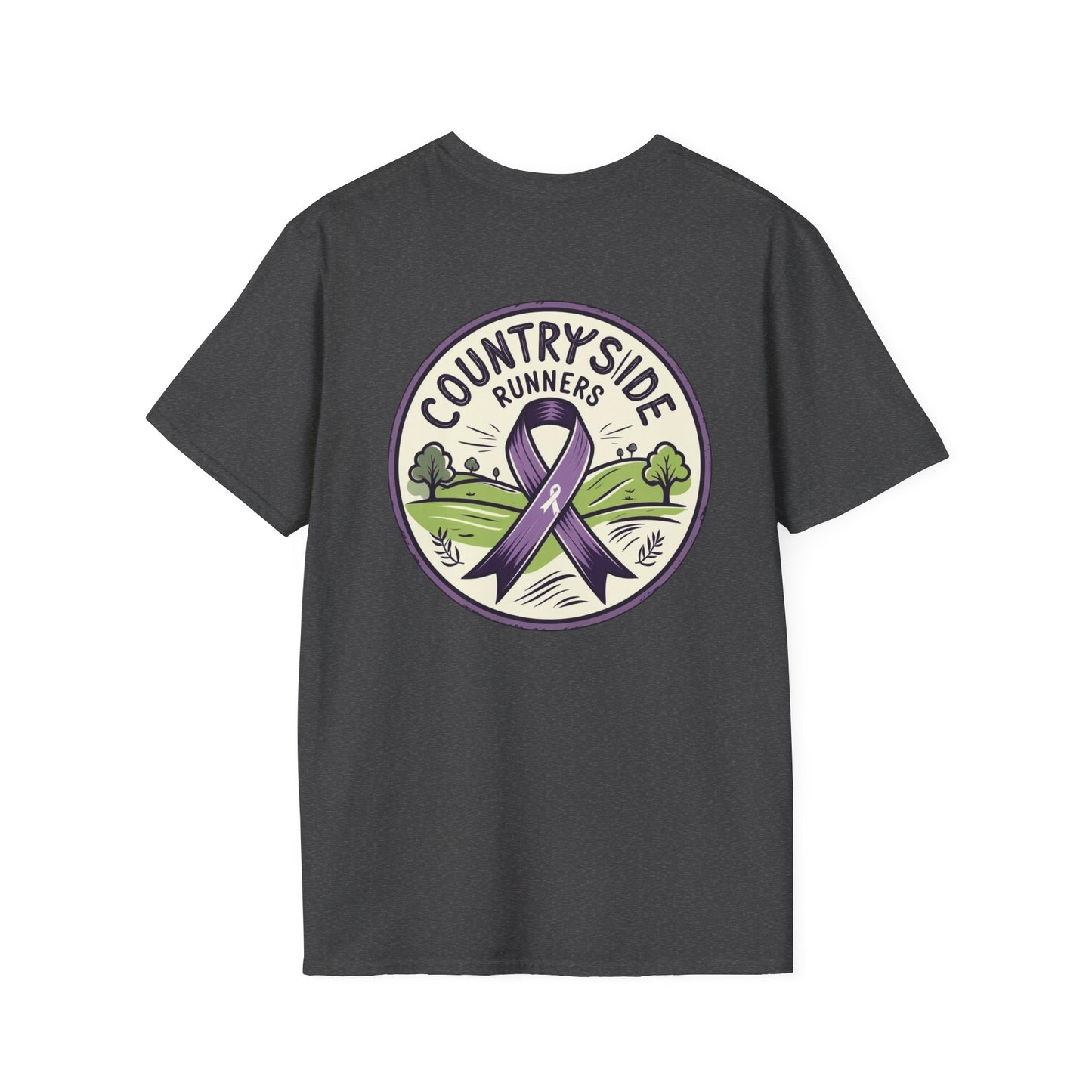 Countryside Runners Awareness T-Shirt, Unisex Softstyle Tee, Running Gear, Fundraiser Apparel, Purple Ribbon Support, Fitness Fashion