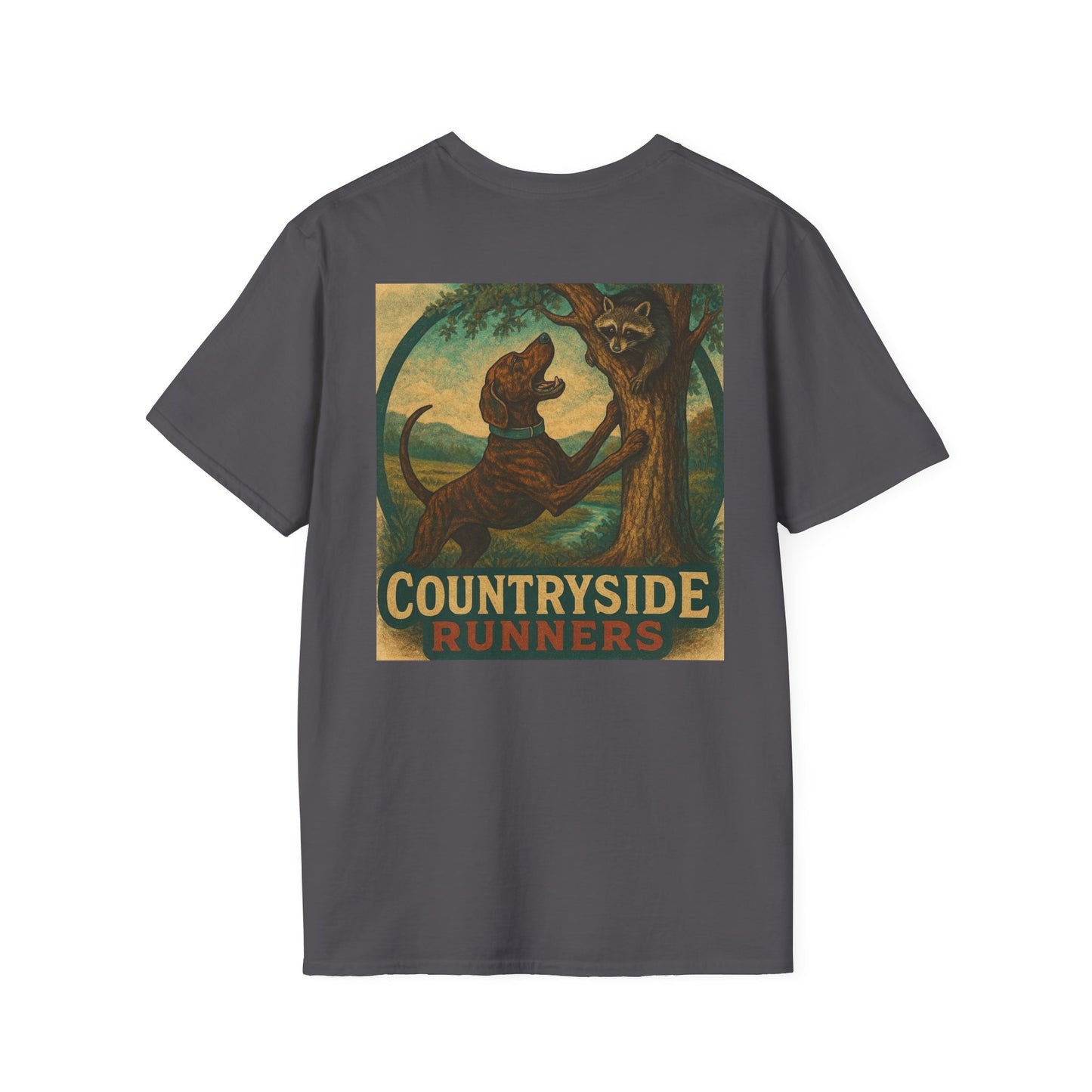 Countryside Runners treed plott hound T-Shirt, Unisex Dog Lover Tee, Softstyle Graphic Shirt, Gifts for Pet Owners, Outdoor Enthusiasts Apparel