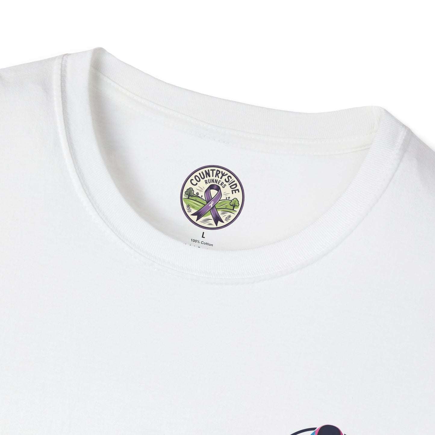 Countryside Runners Awareness T-Shirt, Unisex Softstyle Tee, Running Gear, Fundraiser Apparel, Purple Ribbon Support, Fitness Fashion
