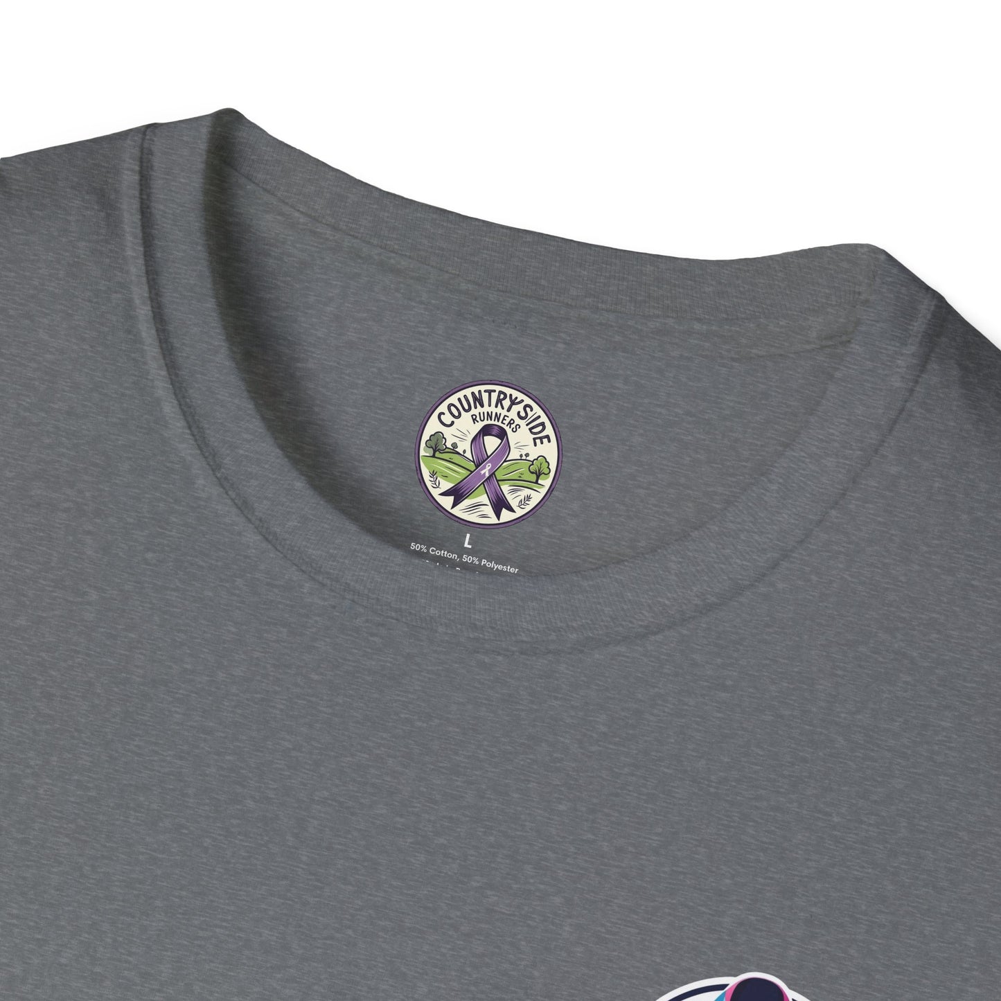Countryside Runners Awareness T-Shirt, Unisex Softstyle Tee, Running Gear, Fundraiser Apparel, Purple Ribbon Support, Fitness Fashion