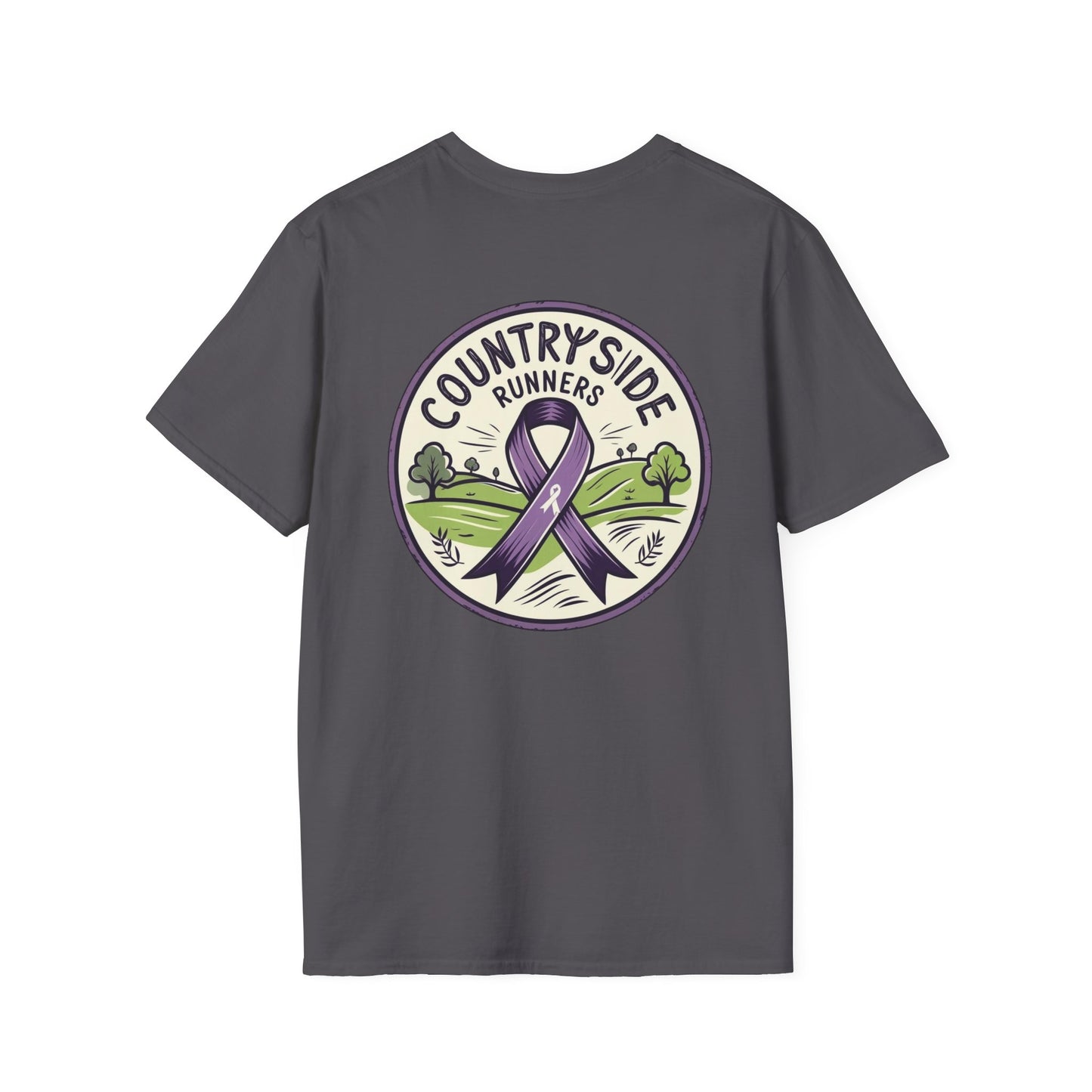 Countryside Runners Awareness T-Shirt, Unisex Softstyle Tee, Running Gear, Fundraiser Apparel, Purple Ribbon Support, Fitness Fashion