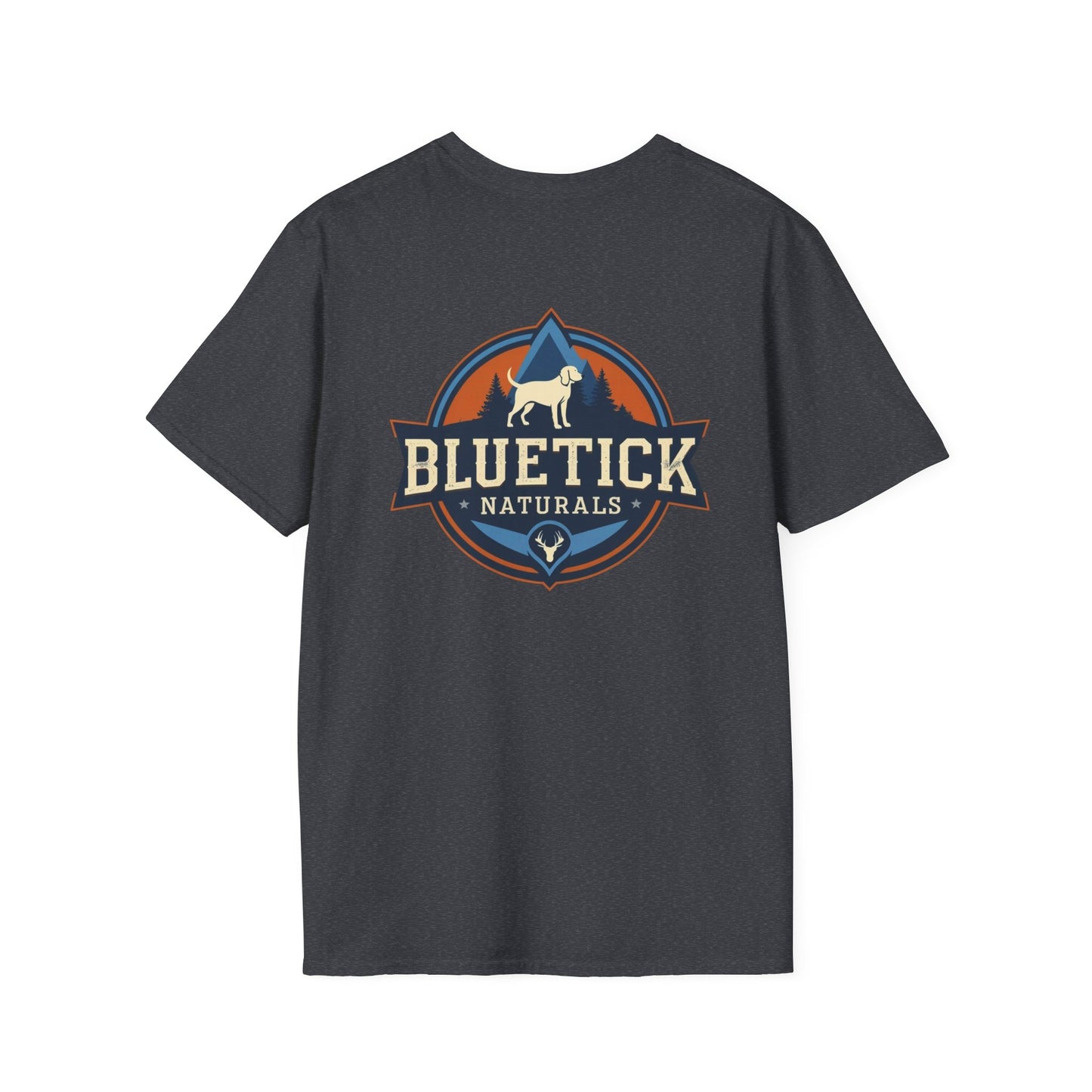 Vintage-Inspired Bluetick Naturals Unisex Softstyle T-Shirt, Pet Lover's Tee, Casual Wear, Gift for Dog Owners, Outdoor Adventure Shirt