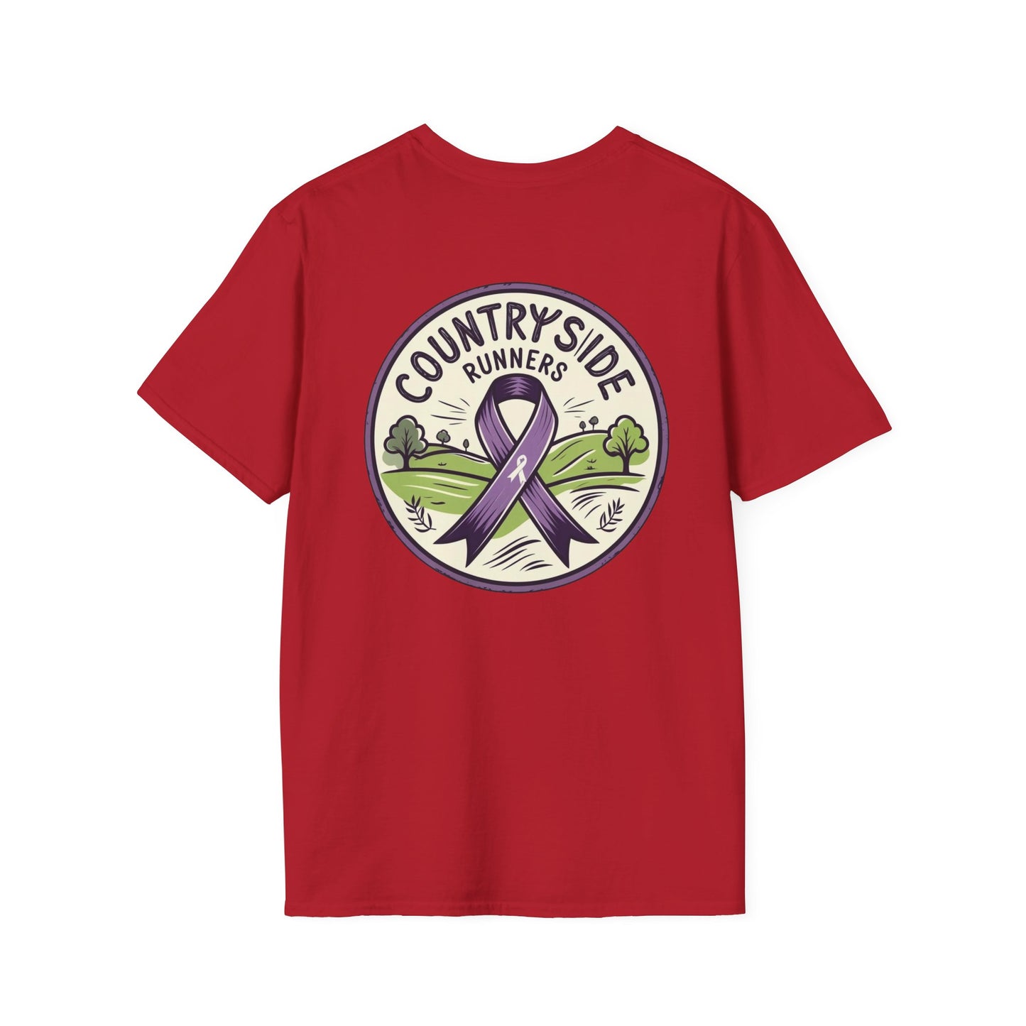 Countryside Runners Awareness T-Shirt, Unisex Softstyle Tee, Running Gear, Fundraiser Apparel, Purple Ribbon Support, Fitness Fashion