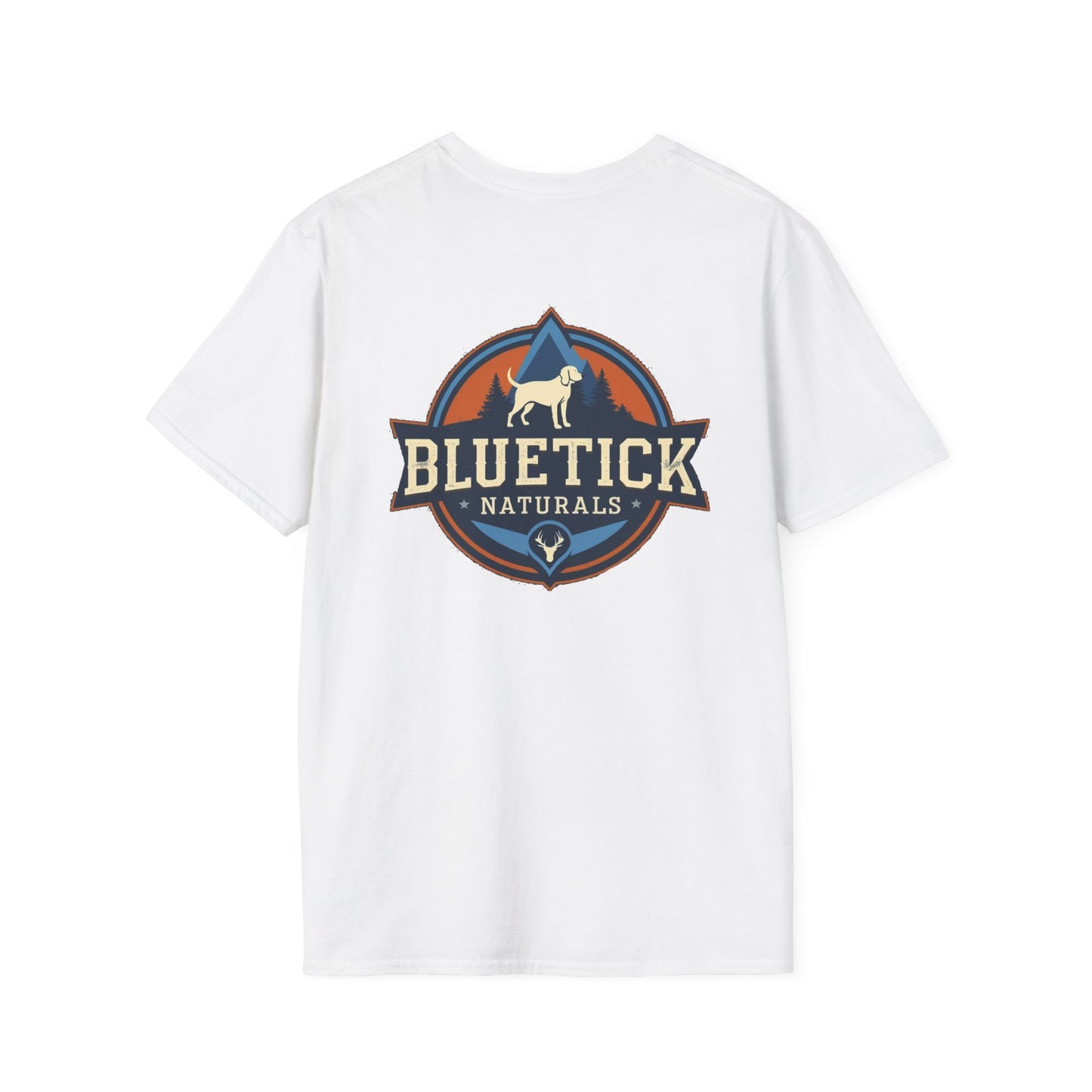 Vintage-Inspired Bluetick Naturals Unisex Softstyle T-Shirt, Pet Lover's Tee, Casual Wear, Gift for Dog Owners, Outdoor Adventure Shirt