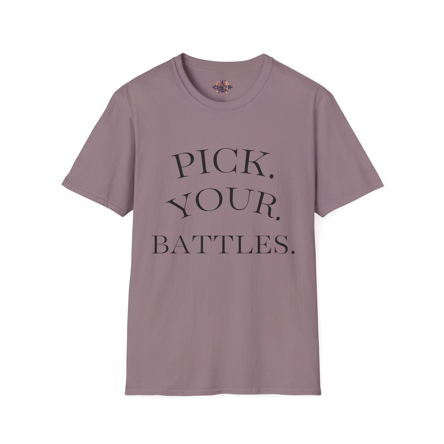 Pick Your Battles Cancer CountrySide Unisex Softstyle T-Shirt, Support Tee, Awareness Shirt, Gift Idea for Cancer Fighters, Inspirational Apparel