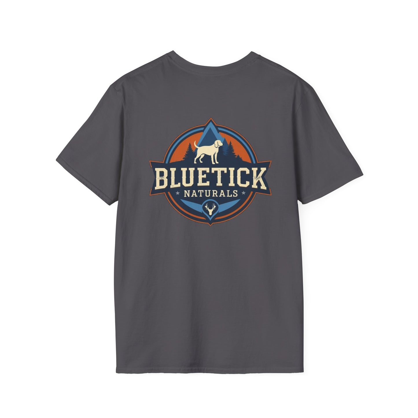 Vintage-Inspired Bluetick Naturals Unisex Softstyle T-Shirt, Pet Lover's Tee, Casual Wear, Gift for Dog Owners, Outdoor Adventure Shirt