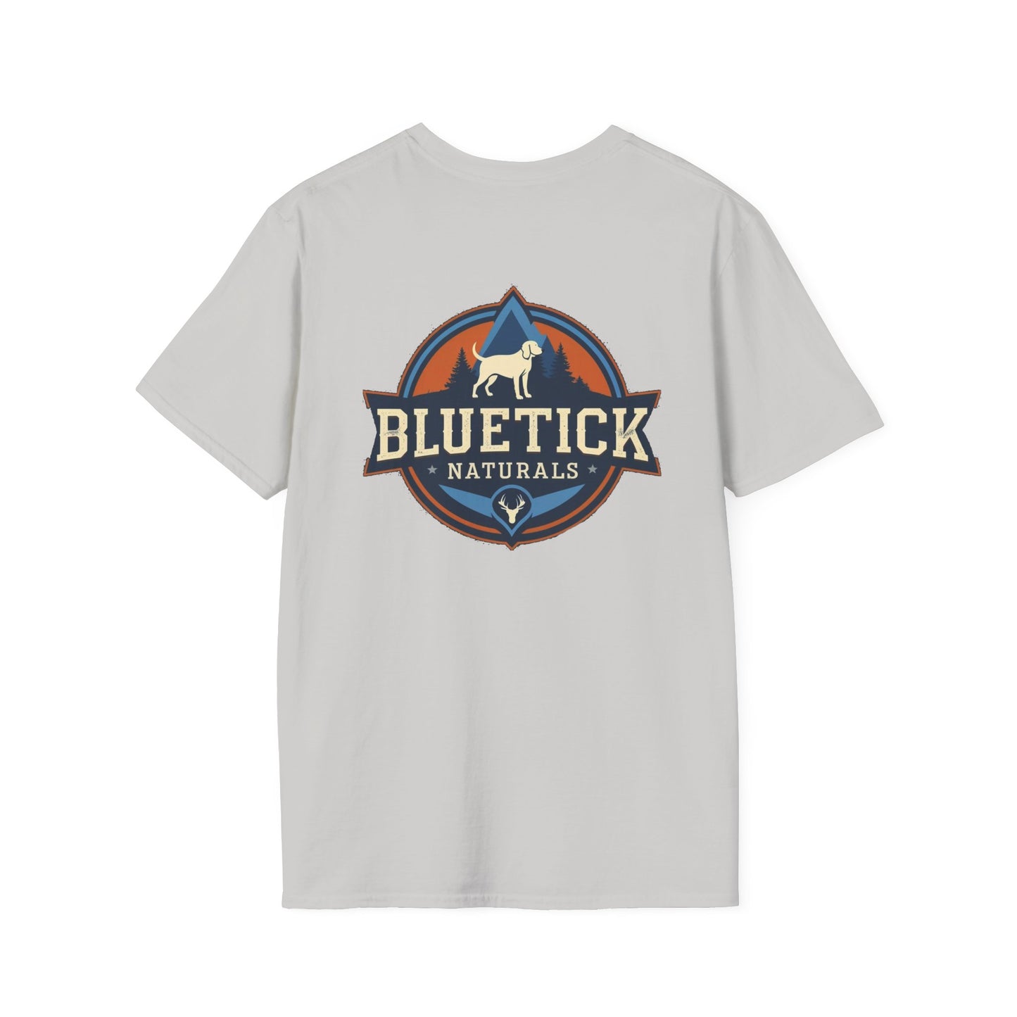 Vintage-Inspired Bluetick Naturals Unisex Softstyle T-Shirt, Pet Lover's Tee, Casual Wear, Gift for Dog Owners, Outdoor Adventure Shirt