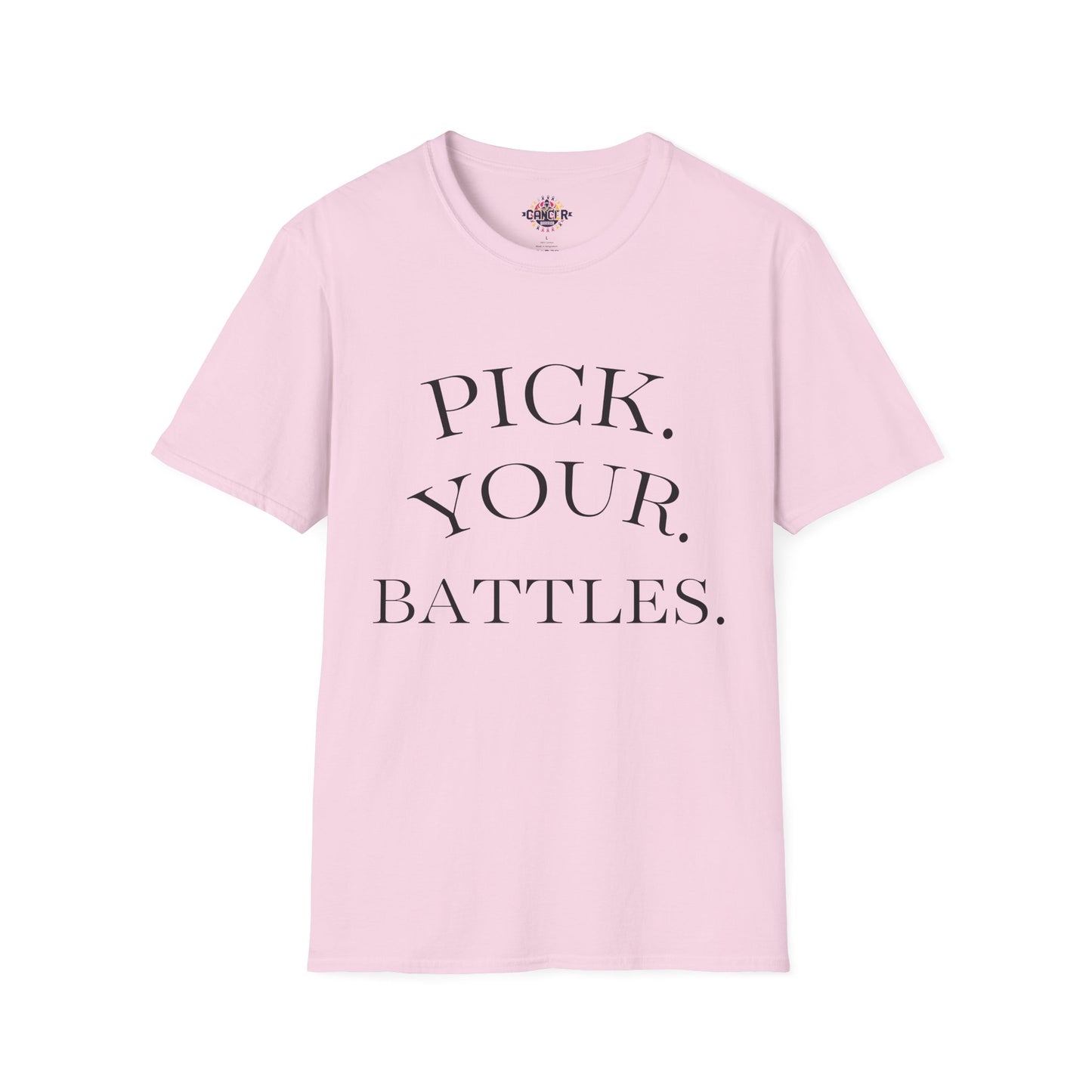 Pick Your Battles Cancer CountrySide Unisex Softstyle T-Shirt, Support Tee, Awareness Shirt, Gift Idea for Cancer Fighters, Inspirational Apparel