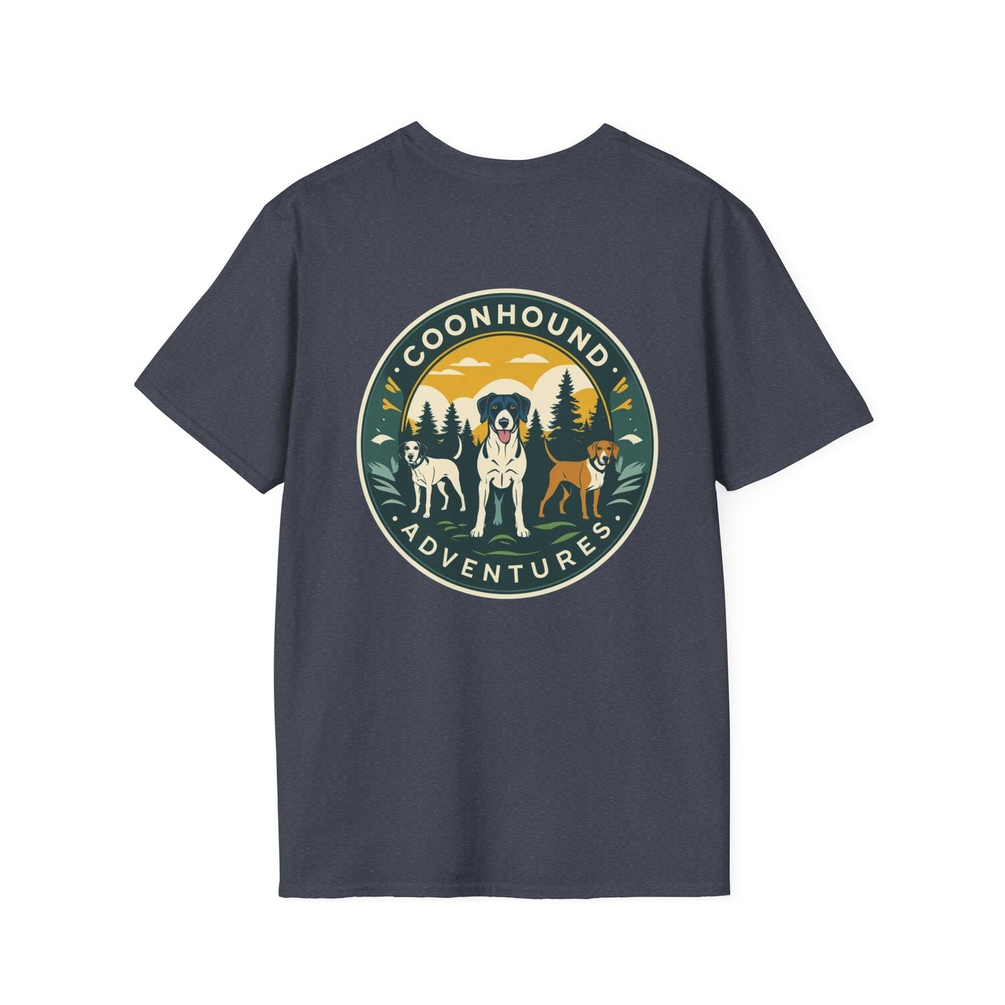 Coonhound Adventures T-Shirt, Fun Dog Lover Tee, Unisex Softstyle Shirt, Perfect Gift for Pet Owners, Outdoor Adventure Apparel