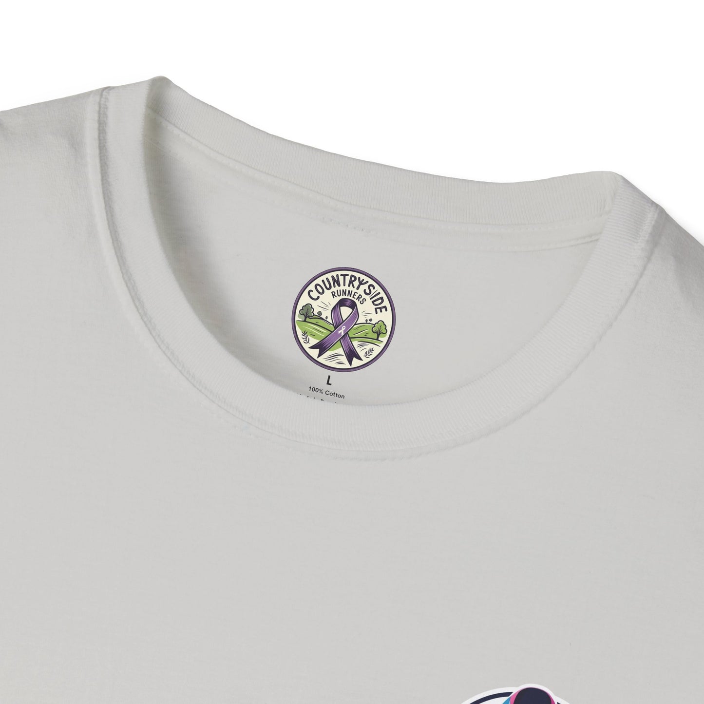 Countryside Runners Awareness T-Shirt, Unisex Softstyle Tee, Running Gear, Fundraiser Apparel, Purple Ribbon Support, Fitness Fashion