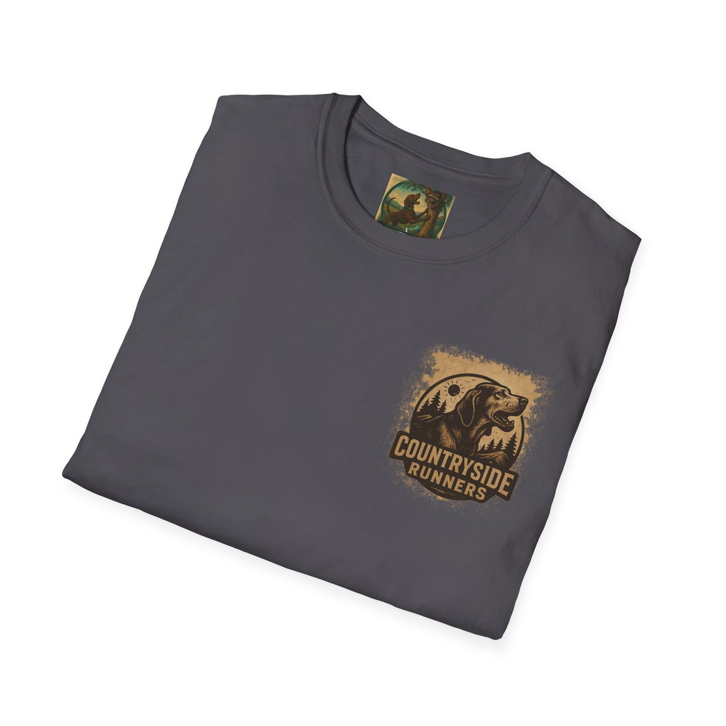 Countryside Runners treed plott hound T-Shirt, Unisex Dog Lover Tee, Softstyle Graphic Shirt, Gifts for Pet Owners, Outdoor Enthusiasts Apparel