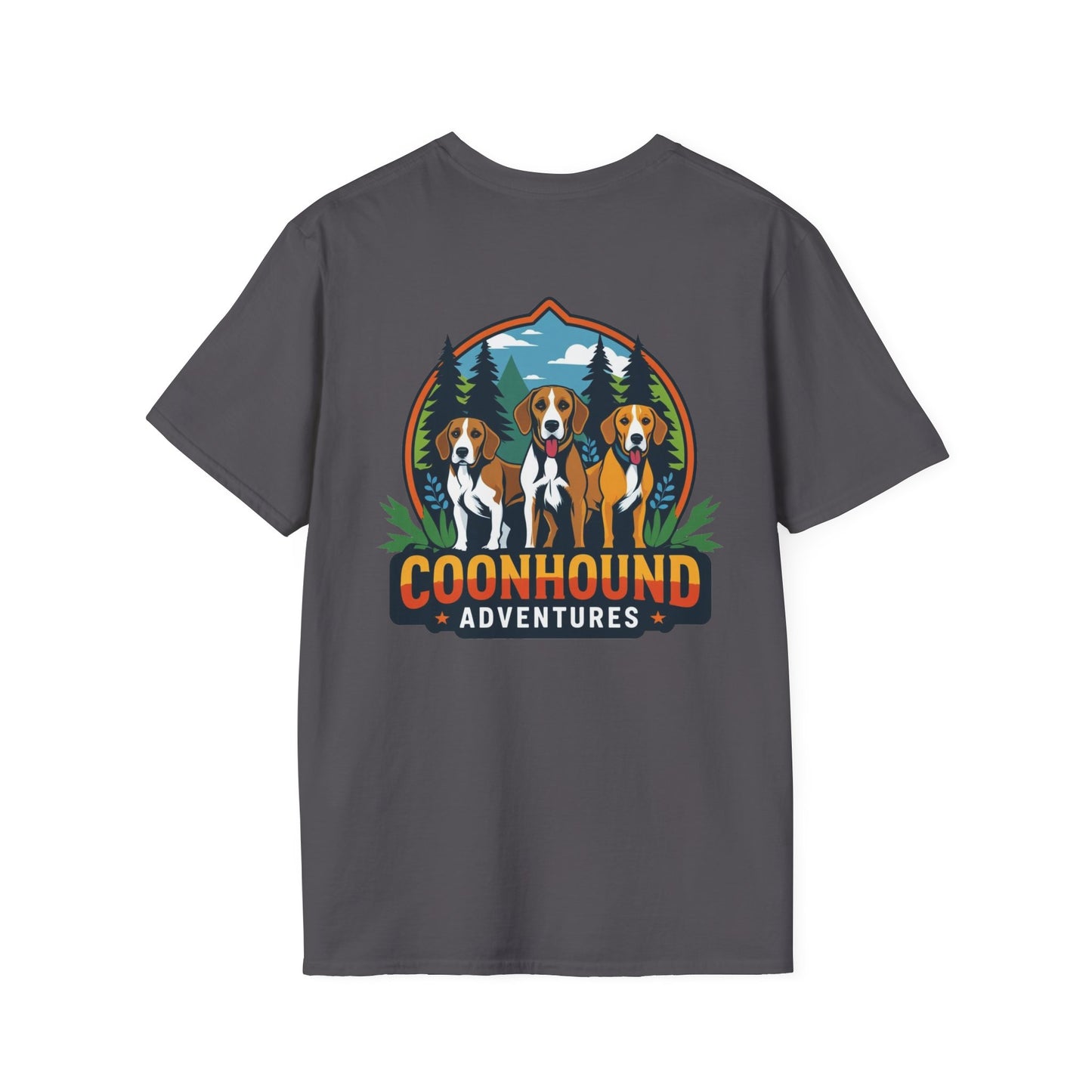 Coonhound Adventures T-Shirt, Unisex Graphic Tee, Dog Lover Gift, Outdoor Adventure Apparel, Casual Wear, Nature Enthusiast Shirt