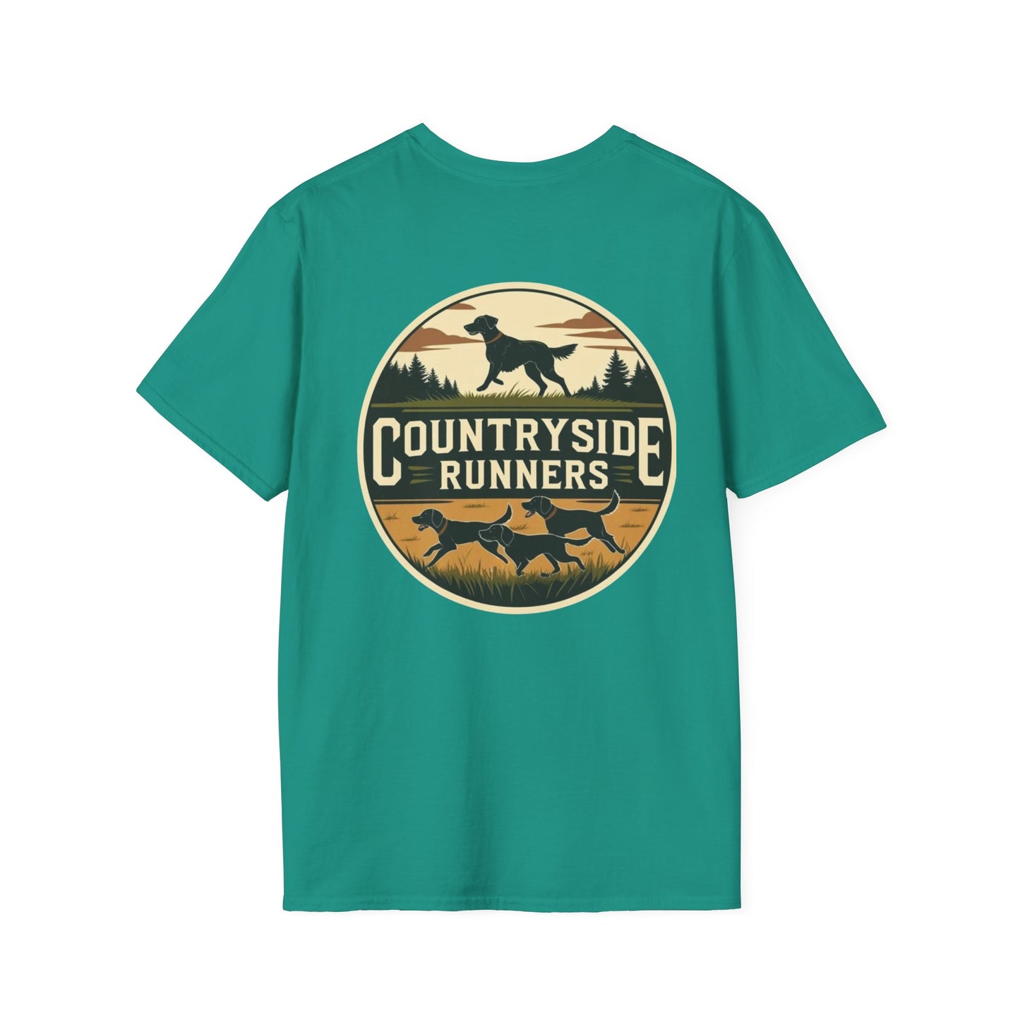 Countryside Runners T-Shirt | Unisex Graphic Tee for Dog Lovers | Nature Sports Shirt | Gift for Runners | Outdoor Adventure Apparel