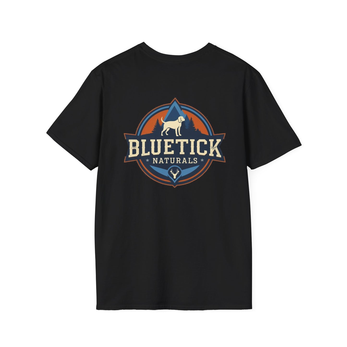 Vintage-Inspired Bluetick Naturals Unisex Softstyle T-Shirt, Pet Lover's Tee, Casual Wear, Gift for Dog Owners, Outdoor Adventure Shirt