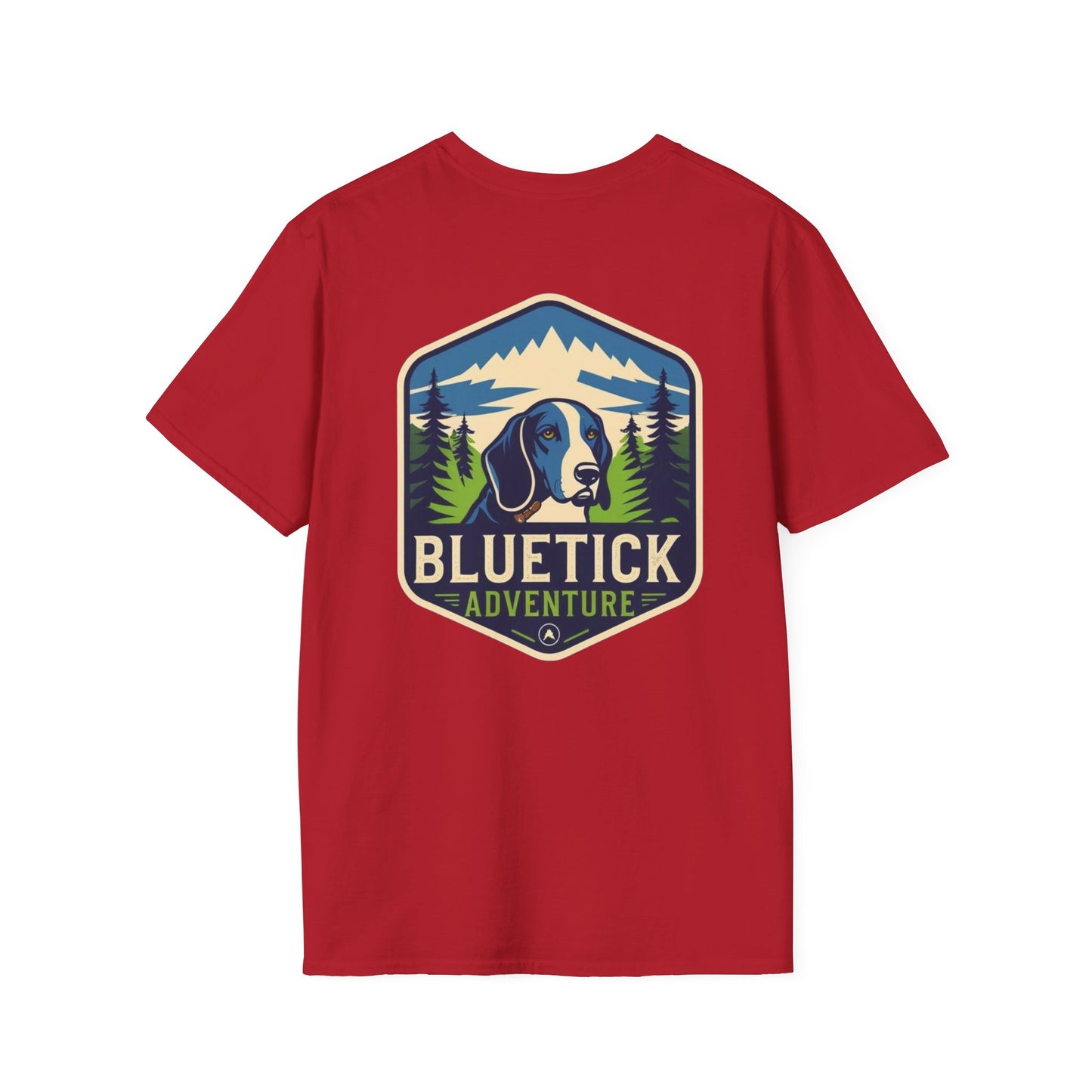 Bluetick Adventure Unisex Softstyle T-Shirt, Casual Tee, Dog Lover Gift, Outdoor T-Shirt, Nature Theme Apparel, Adventure Clothing