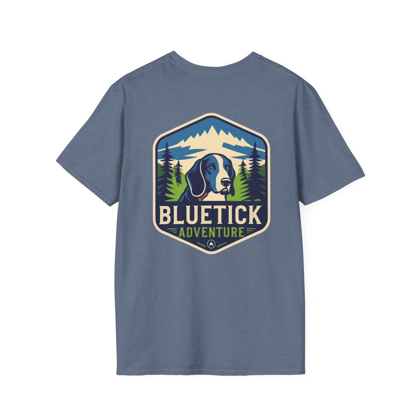 Bluetick Adventure Unisex Softstyle T-Shirt, Casual Tee, Dog Lover Gift, Outdoor T-Shirt, Nature Theme Apparel, Adventure Clothing
