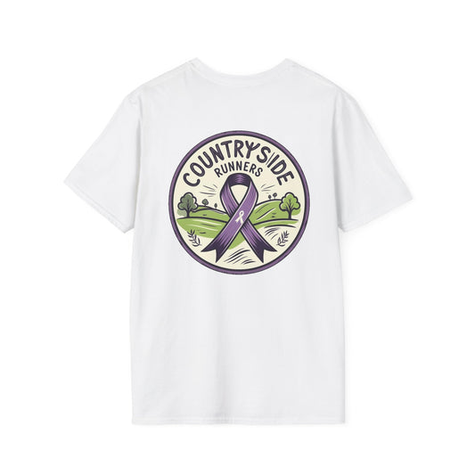 Countryside Runners Awareness T-Shirt, Unisex Softstyle Tee, Running Gear, Fundraiser Apparel, Purple Ribbon Support, Fitness Fashion