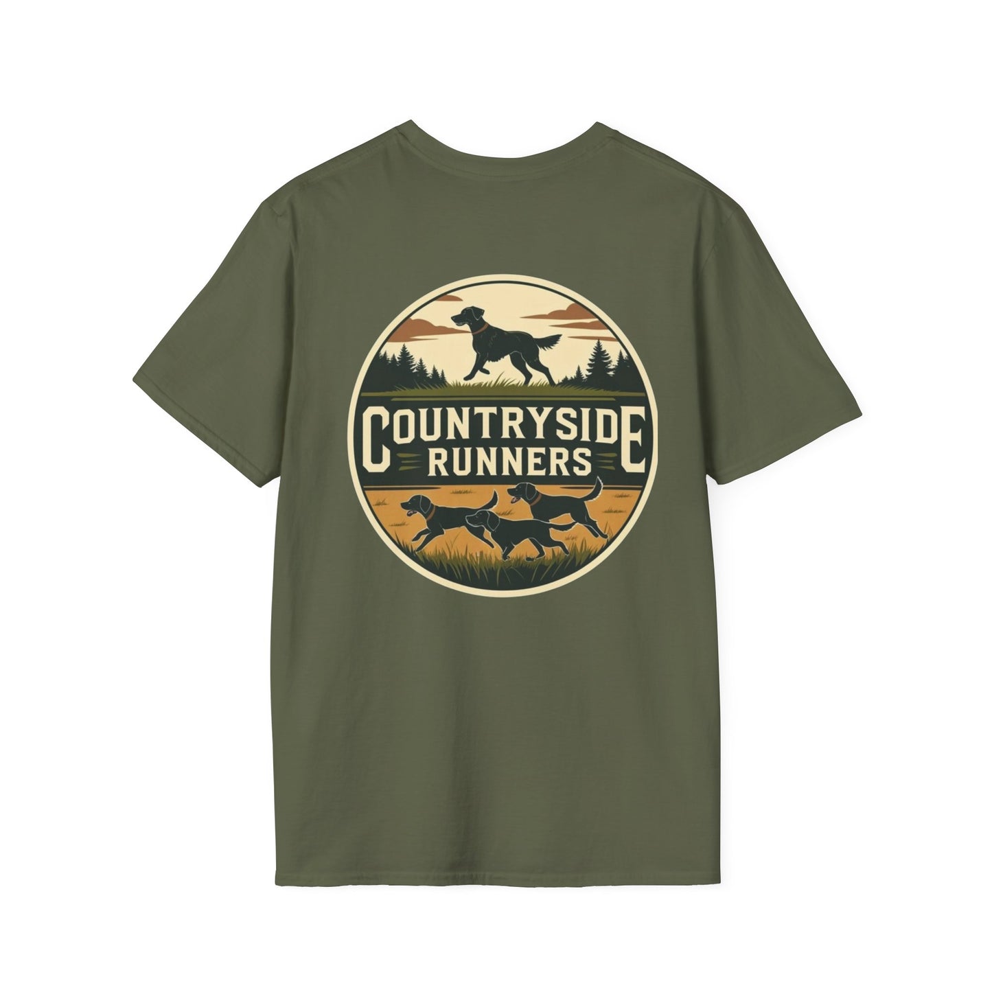 Countryside Runners T-Shirt | Unisex Graphic Tee for Dog Lovers | Nature Sports Shirt | Gift for Runners | Outdoor Adventure Apparel