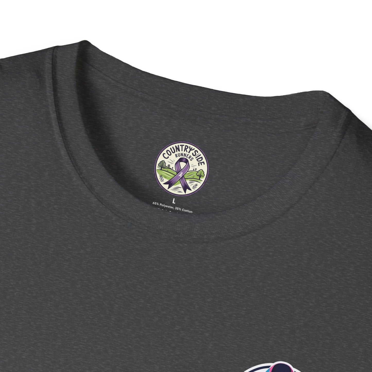 Countryside Runners Awareness T-Shirt, Unisex Softstyle Tee, Running Gear, Fundraiser Apparel, Purple Ribbon Support, Fitness Fashion
