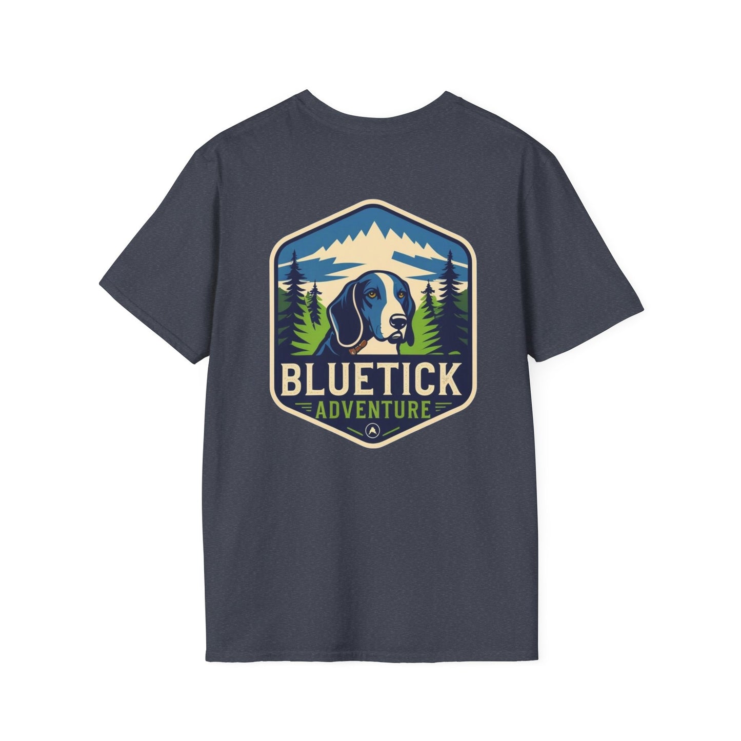 Bluetick Adventure Unisex Softstyle T-Shirt, Casual Tee, Dog Lover Gift, Outdoor T-Shirt, Nature Theme Apparel, Adventure Clothing