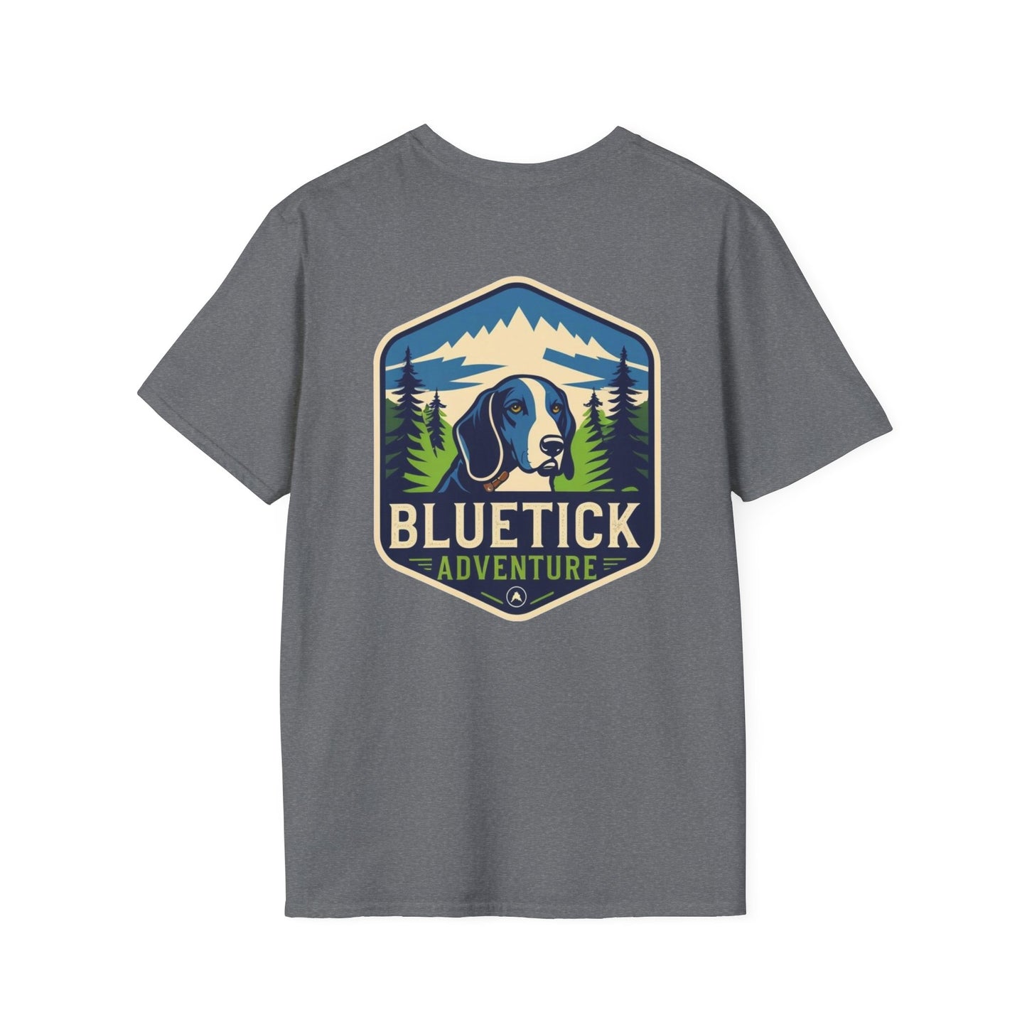 Bluetick Adventure Unisex Softstyle T-Shirt, Casual Tee, Dog Lover Gift, Outdoor T-Shirt, Nature Theme Apparel, Adventure Clothing