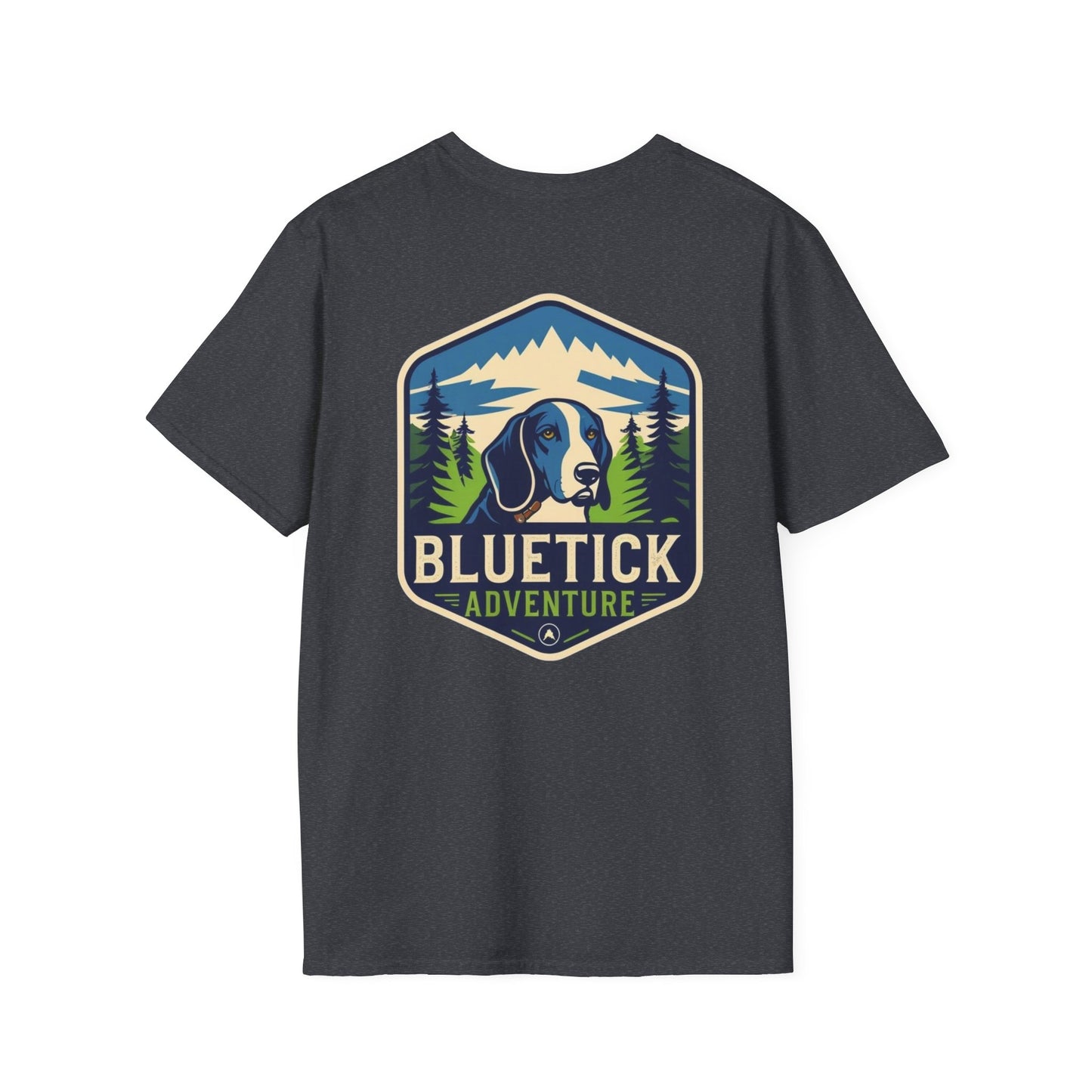 Bluetick Adventure Unisex Softstyle T-Shirt, Casual Tee, Dog Lover Gift, Outdoor T-Shirt, Nature Theme Apparel, Adventure Clothing