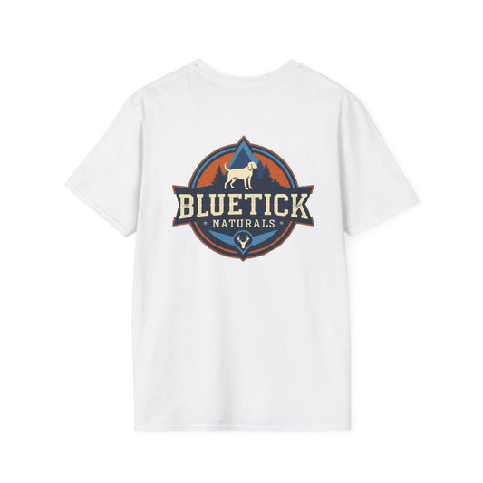 Vintage-Inspired Bluetick Naturals Unisex Softstyle T-Shirt, Pet Lover's Tee, Casual Wear, Gift for Dog Owners, Outdoor Adventure Shirt