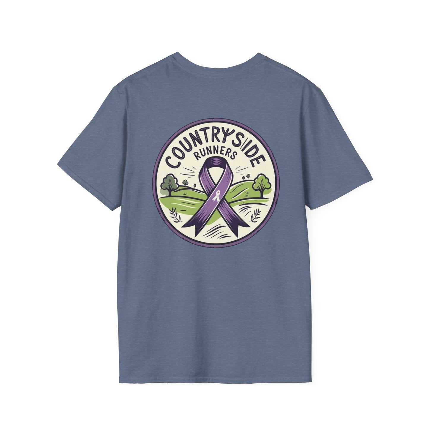 Countryside Runners Awareness T-Shirt, Unisex Softstyle Tee, Running Gear, Fundraiser Apparel, Purple Ribbon Support, Fitness Fashion