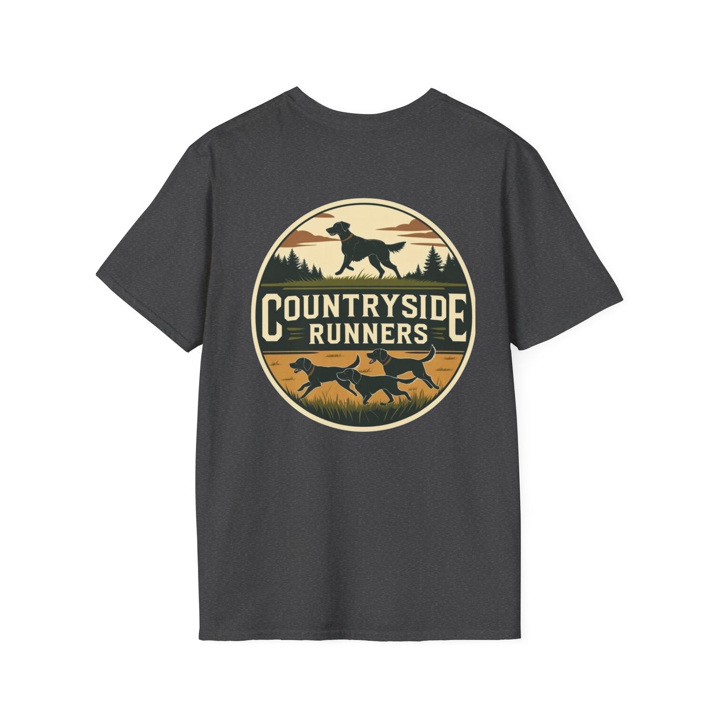 Countryside Runners T-Shirt | Unisex Graphic Tee for Dog Lovers | Nature Sports Shirt | Gift for Runners | Outdoor Adventure Apparel