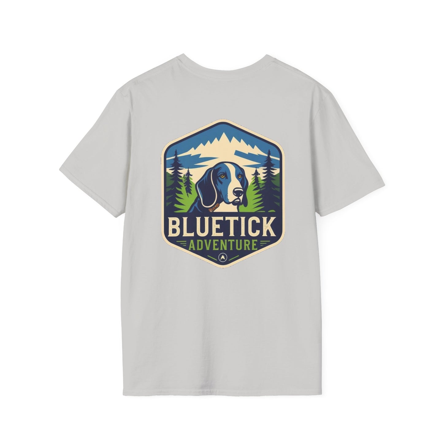 Bluetick Adventure Unisex Softstyle T-Shirt, Casual Tee, Dog Lover Gift, Outdoor T-Shirt, Nature Theme Apparel, Adventure Clothing