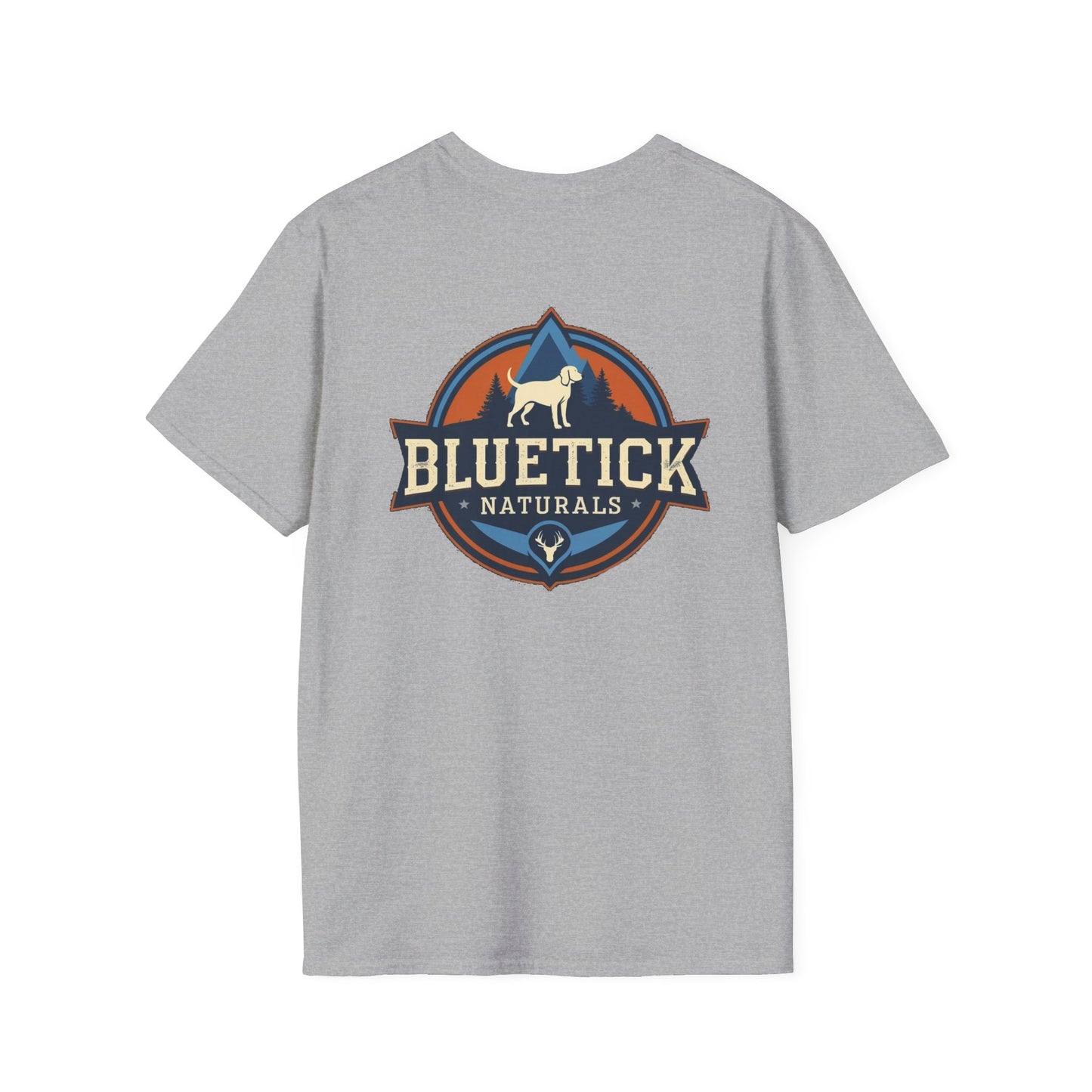 Vintage-Inspired Bluetick Naturals Unisex Softstyle T-Shirt, Pet Lover's Tee, Casual Wear, Gift for Dog Owners, Outdoor Adventure Shirt