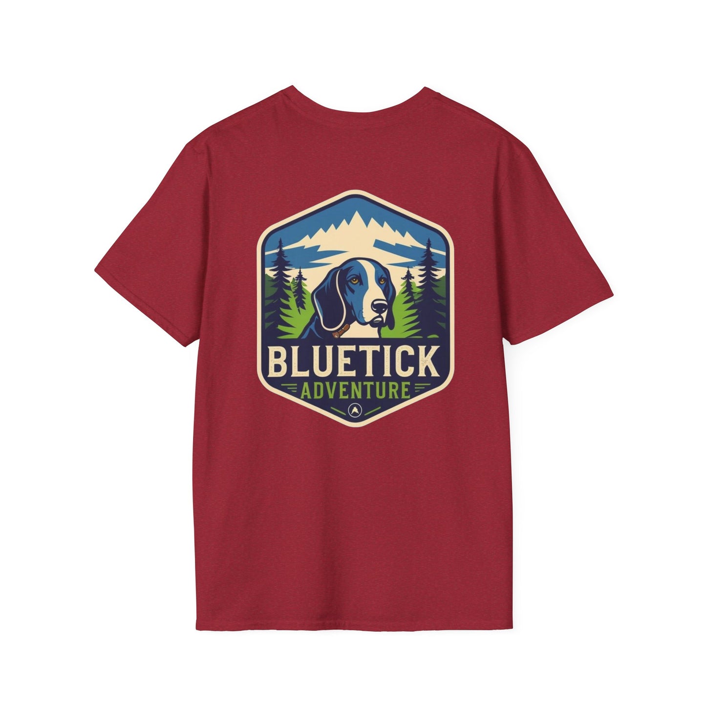 Bluetick Adventure Unisex Softstyle T-Shirt, Casual Tee, Dog Lover Gift, Outdoor T-Shirt, Nature Theme Apparel, Adventure Clothing