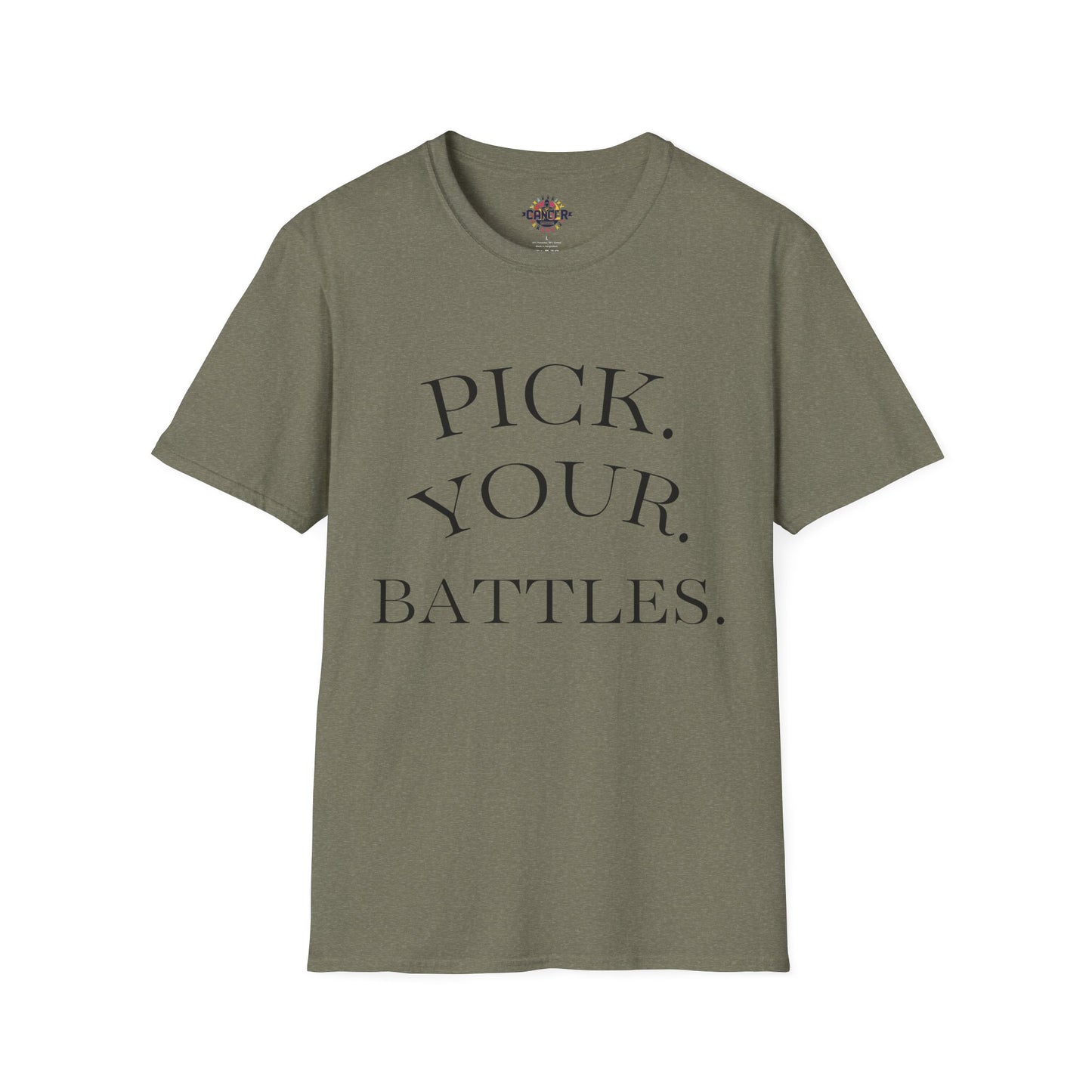 Pick Your Battles Cancer CountrySide Unisex Softstyle T-Shirt, Support Tee, Awareness Shirt, Gift Idea for Cancer Fighters, Inspirational Apparel