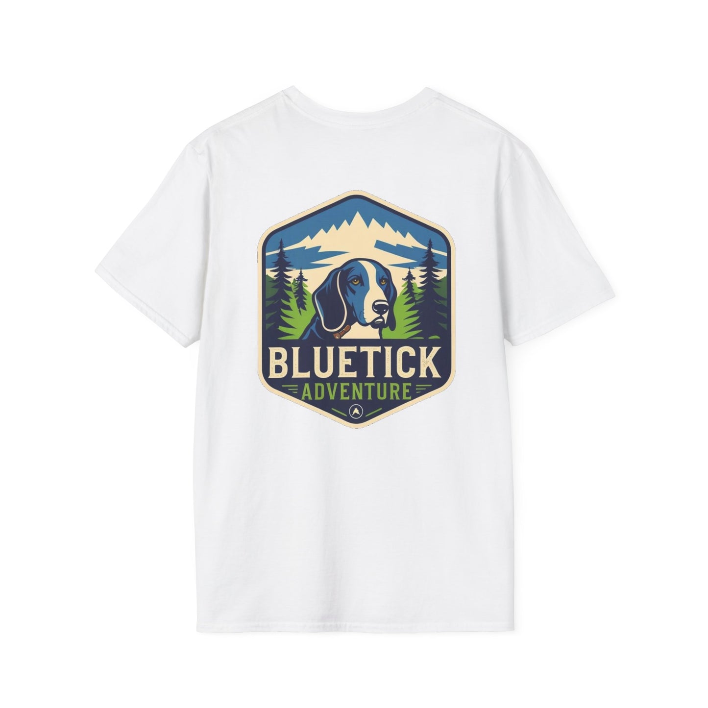 Bluetick Adventure Unisex Softstyle T-Shirt, Casual Tee, Dog Lover Gift, Outdoor T-Shirt, Nature Theme Apparel, Adventure Clothing