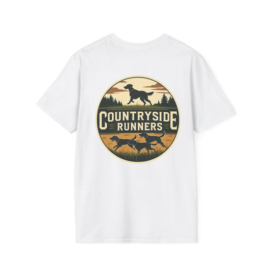 Countryside Runners T-Shirt | Unisex Graphic Tee for Dog Lovers | Nature Sports Shirt | Gift for Runners | Outdoor Adventure Apparel